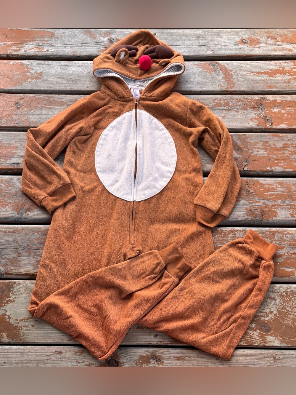 Children’s Place One Piece Reindeer Fleece Pajama Onesie - Size 7/8